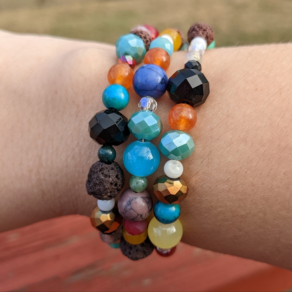 NEW LAVA STONE CRYSTALS Bracelet Gemstone Handmade Coil Wrapped Wire Colorful